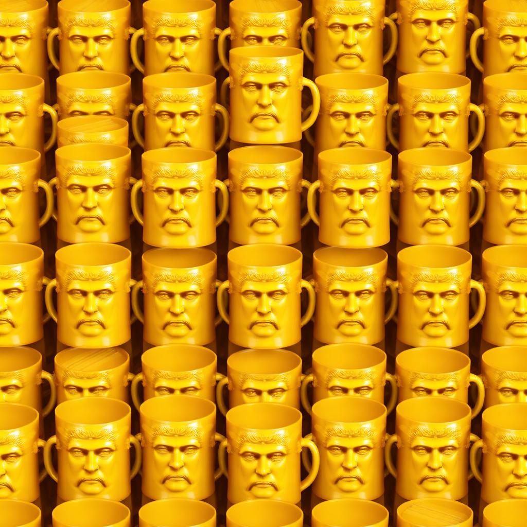 A crowd of golden CLUG mugs