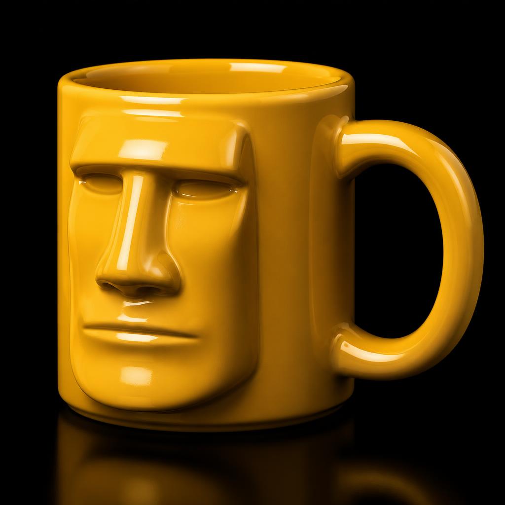 The golden $CLUG mug with a stoic face